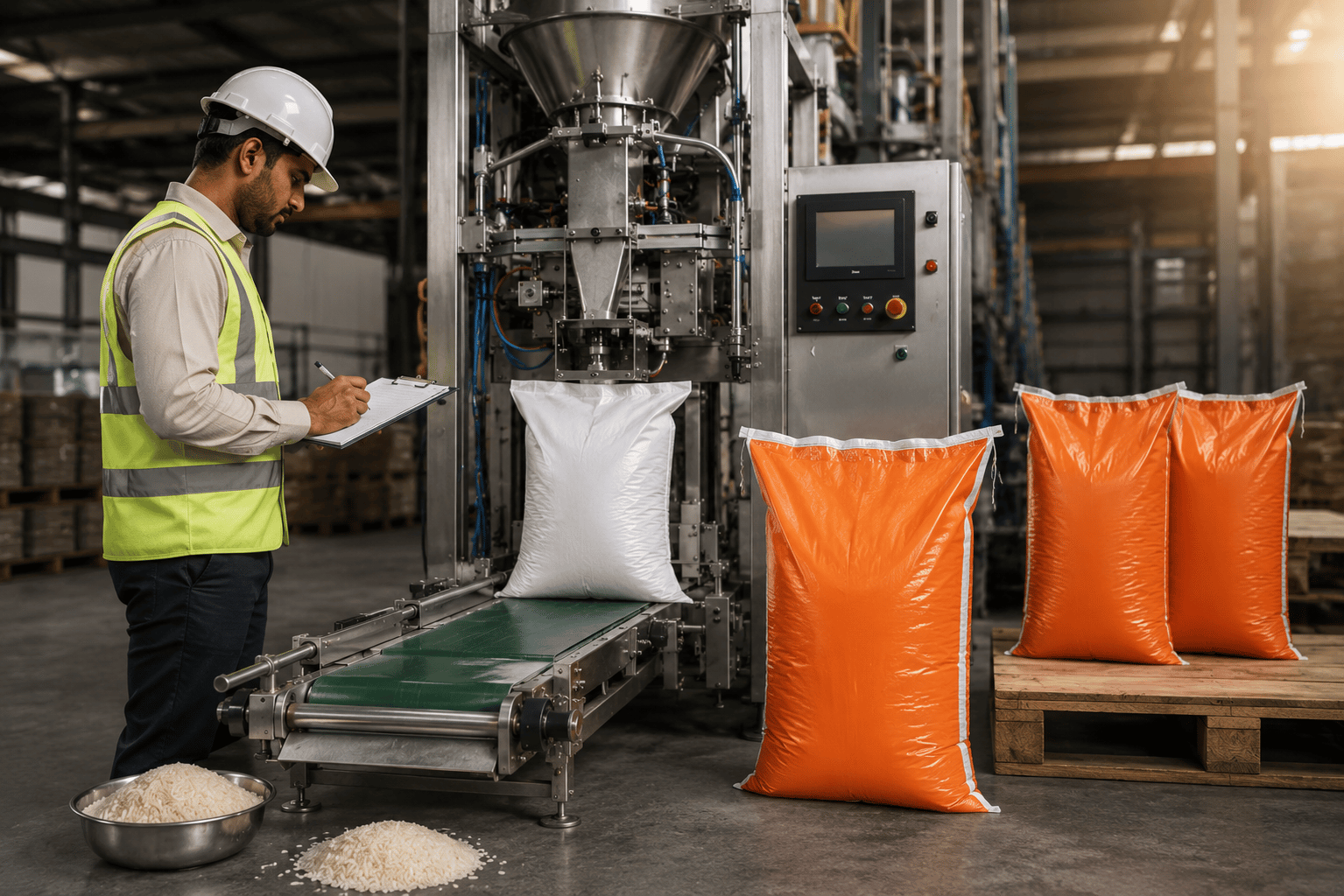 Rice packaging machinery and a quality inspector