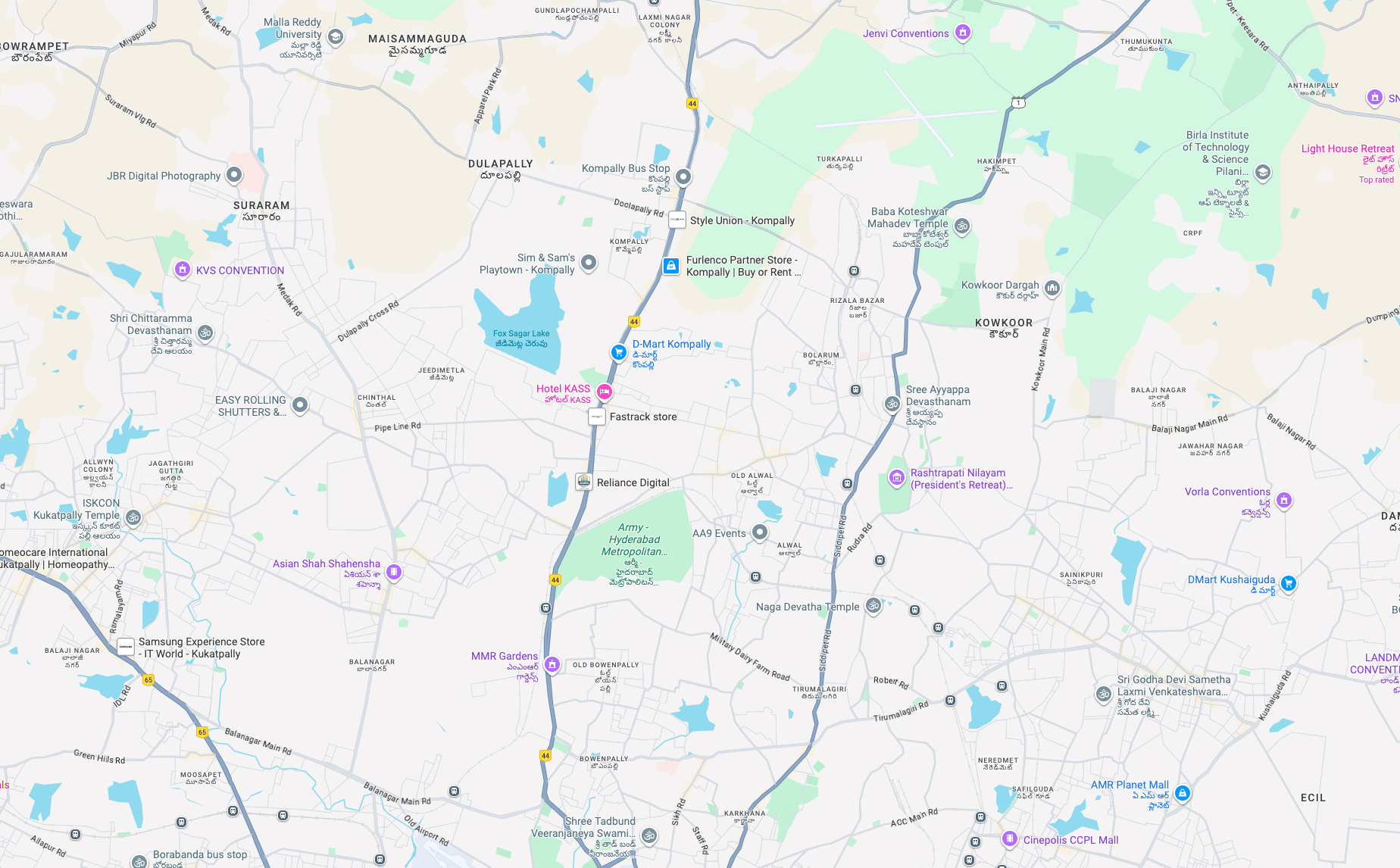 Map of the Hyderabad area